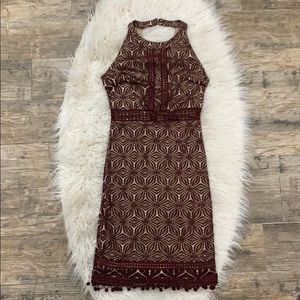 Dress Forum LA Maroon Embroidered Lined Dress Sz S